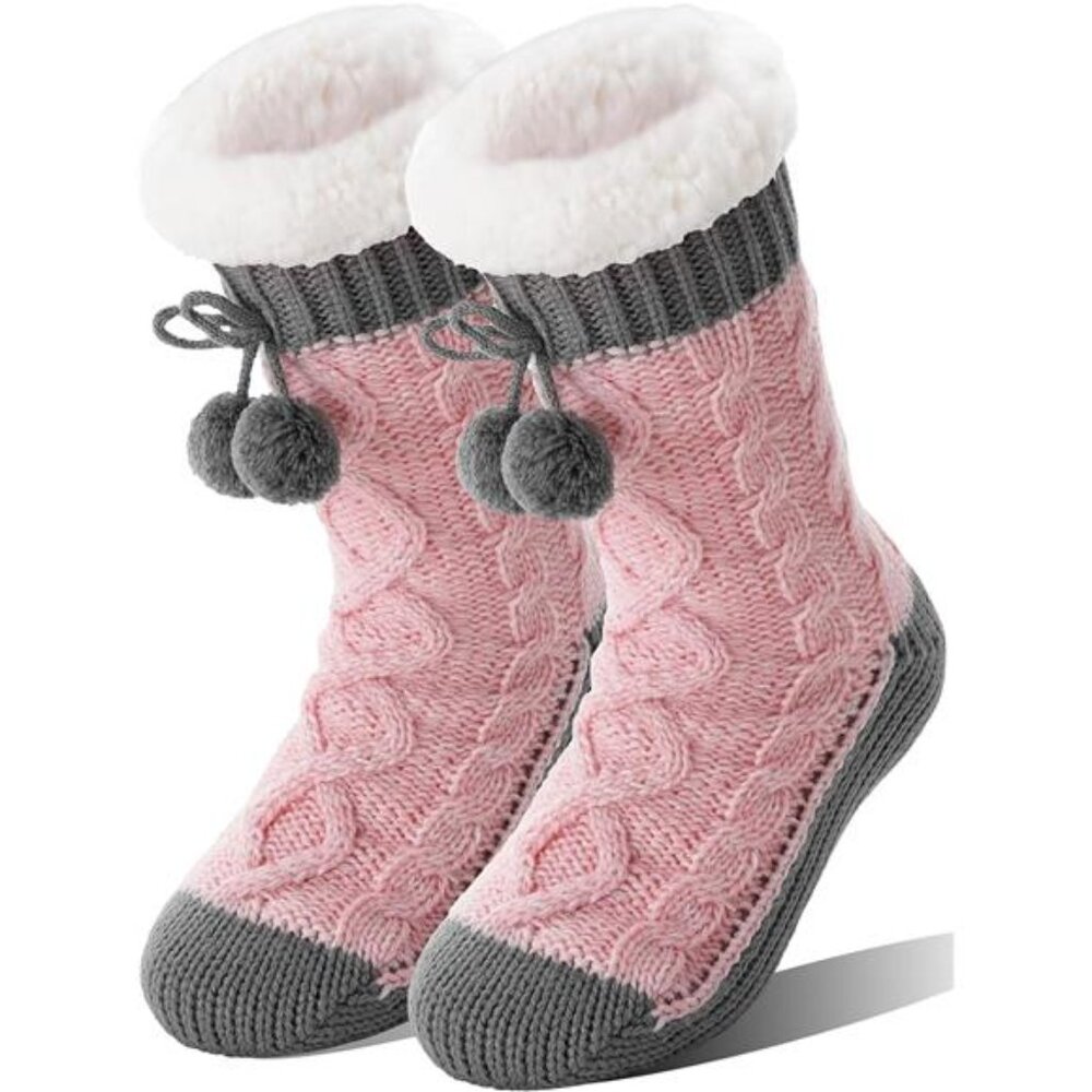 Womens Slipper Fuzzy Grips Socks Fluffy Winter Warm Thick Thermal Cozy Plush